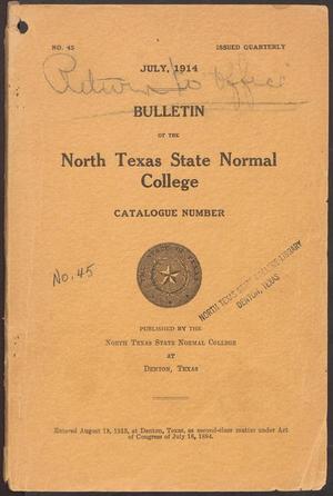 Primary view of object titled 'Catalog of North Texas State Normal College: July 1914'.
