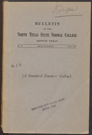 Primary view of object titled 'Catalog of North Texas State Normal College: July 1917'.