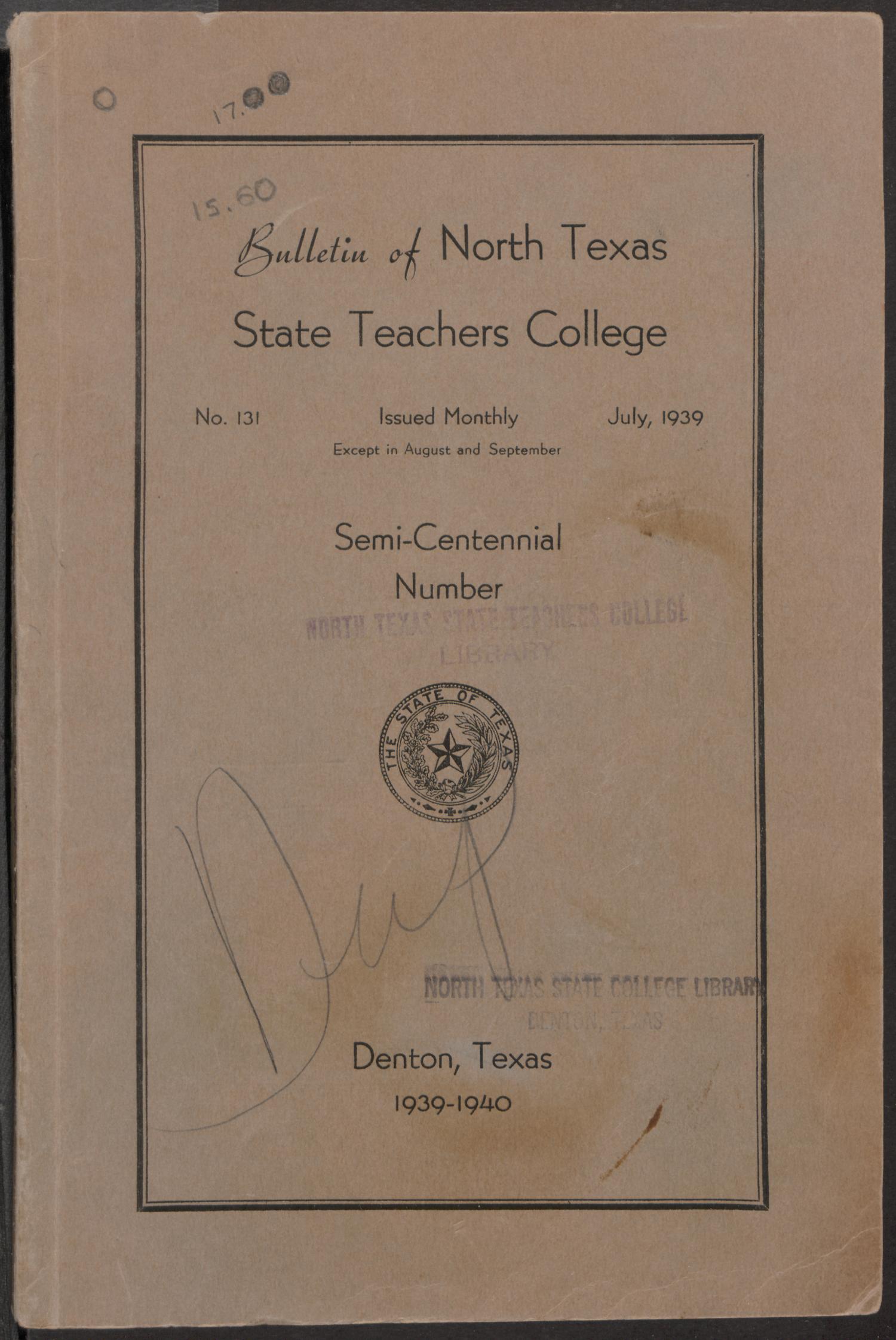 Catalog of North Texas State Teachers College: 1939-1940
                                                
                                                    Front Cover
                                                