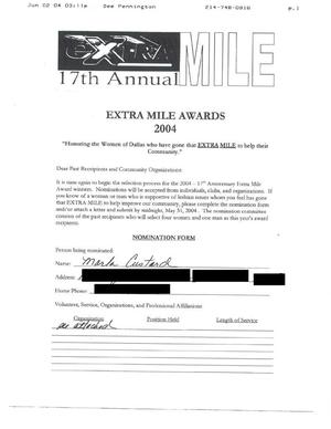 Primary view of object titled '[Extra Mile Award nomination form for Marla Custard]'.