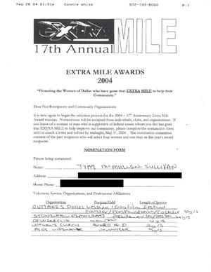 Primary view of object titled '[Extra Mile Award nomination form for Tim McMullen-Sullivan]'.