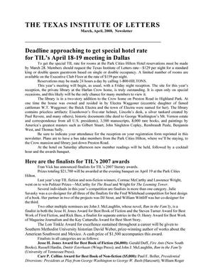 Primary view of object titled '[Texas Institute of Letters Newsletter, March-April 2008]'.