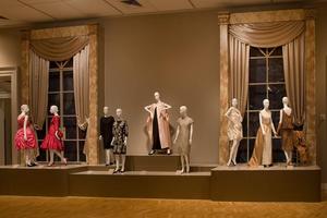 Primary view of object titled '[Large design display at Balenciaga and His Legacy exhibit, right wall, 1]'.