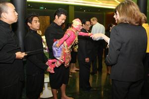 Primary view of object titled '[Thai puppet at UNT alumni party in Bangkok]'.