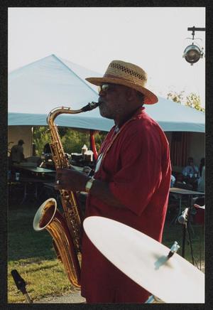 Primary view of object titled '[Saxophonist Tom Brownlee Jr.: Lone Star Ride 2002 event photo]'.