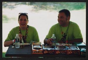 Primary view of object titled '[The communications team eating lunch: Lone Star Ride 2002 event photo]'.