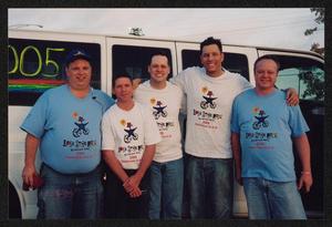 Primary view of object titled '[Five men standing in front of a white van: Lone Star Ride 2005 event photo]'.