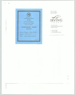 Primary view of object titled '[Photocopy of a food permit and application from the city of Irving]'.