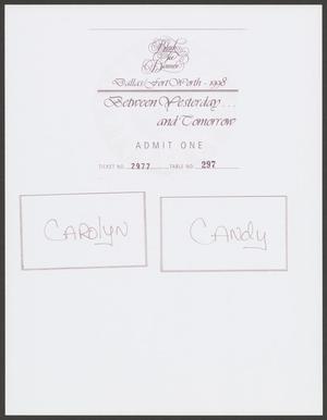 Primary view of object titled '[An admittance ticket and two nametags]'.
