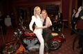 Photograph: [Sharon Stone and Cynthia Barbare on a motorcycle, 2005 Black Tie Din…
