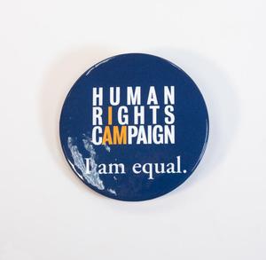 Primary view of object titled 'Human Rights Campaign Button, "I Am Equal", 2004'.