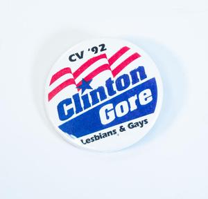 Primary view of object titled '[CV '92 Clinton Gore button, 1992]'.