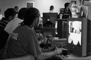 Primary view of object titled '[Kerr residents compete in Halo Tournament, 1]'.