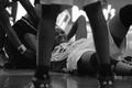 Photograph: [UNT women's basketball player lies on the floor]