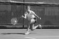 Photograph: [Lynley Wasson hits forehand during Stephen F. Austin match, 7]