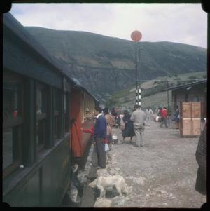Primary view of object titled '[People Boarding a Train in Peru]'.