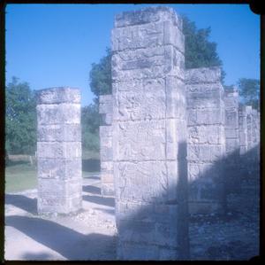 Primary view of object titled '[Two rows of columns at the Temple of Warriors]'.