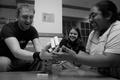Photograph: [Students play Jenga in residence hall, 2]