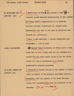 Primary view of object titled '[News Script: Trouble Spots]'.