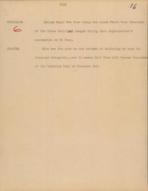 Primary view of object titled '[News Script: Wise]'.