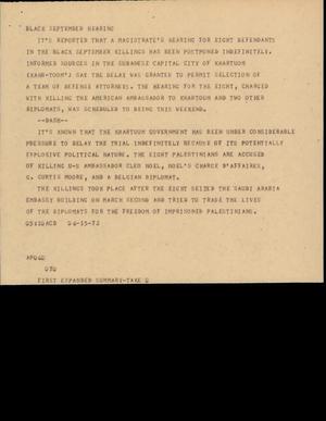 Primary view of object titled '[News Script: Black September hearing]'.