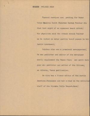 Primary view of object titled '[News Script: Fulcher obit]'.