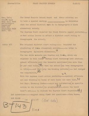 Primary view of object titled '[News Script: Grand Prairie schools]'.