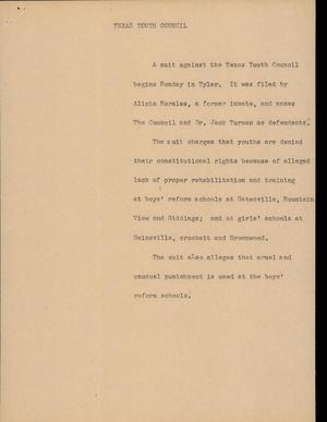 Primary view of object titled '[News Script: Texas youth council]'.
