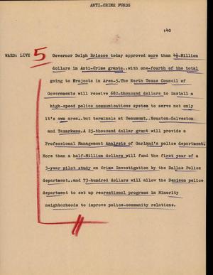 Primary view of object titled '[News Script: Anti crime funds]'.
