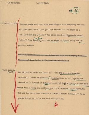 Primary view of object titled '[News Script: Tahiti crash]'.