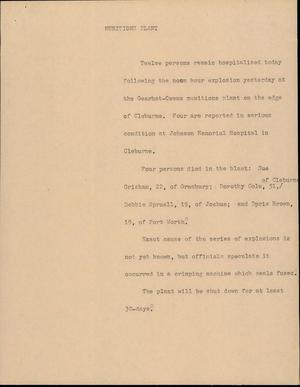 Primary view of object titled '[News Script: Munitions plant]'.