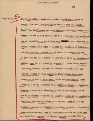 Primary view of object titled '[News Script: State welfare board]'.