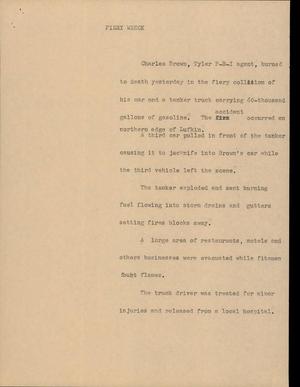 Primary view of object titled '[News Script: Fiery wreck]'.