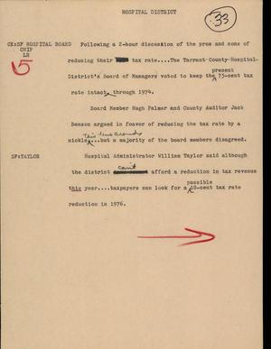 Primary view of object titled '[News Script: Hospital district]'.