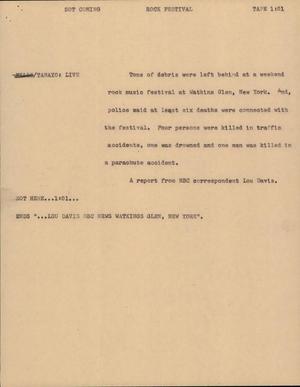 Primary view of object titled '[News Script: Rock festival]'.