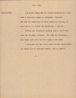 Primary view of object titled '[News Script: Fatal fall]'.