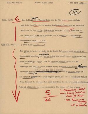 Primary view of object titled '[News Script: Boston plane crash]'.