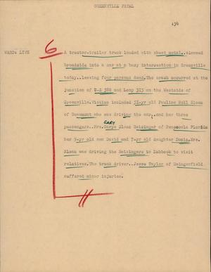 Primary view of object titled '[News Script: Greenville Fatal]'.