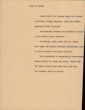 Primary view of object titled '[News Script: Back To School]'.