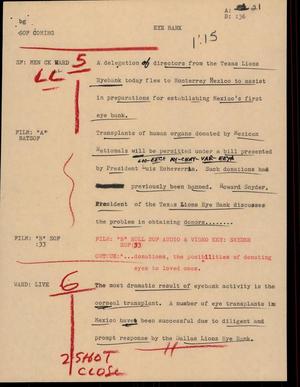 Primary view of object titled '[News Script: Eye Bank]'.