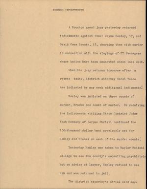 Primary view of object titled '[News Script: Murder Indictments]'.