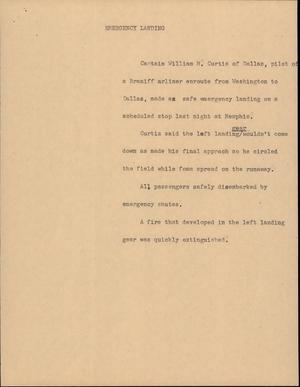 Primary view of object titled '[News Script: Emergency Landing]'.