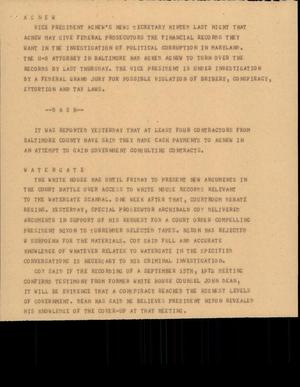 Primary view of object titled '[News Script: Agnew & Watergate]'.