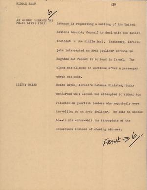 Primary view of object titled '[News Script: Middle East & Child Care]'.