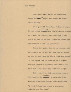 Primary view of object titled '[News Script: Mass Murders]'.