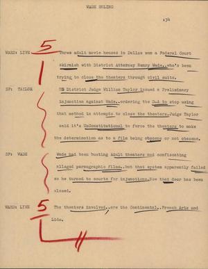 Primary view of object titled '[News Script: Wade ruling]'.