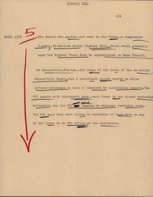 Primary view of object titled '[News Script: Highway bill]'.