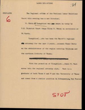 Primary view of object titled '[News Script: Labor Releations]'.