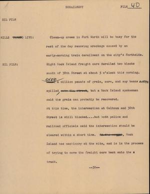 Primary view of object titled '[News Script: Derailment]'.