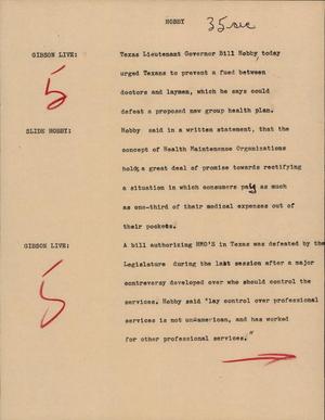 Primary view of object titled '[News Script: Hobby]'.